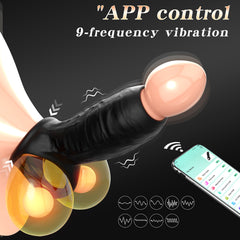 app control vibrating black penis sleeve & cock ring comfortable wearing fits around any size