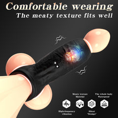 app control vibrating black penis sleeve & cock ring comfortable wearing fits around any size