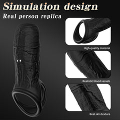 app control vibrating black penis sleeve & cock ring comfortable wearing fits around any size