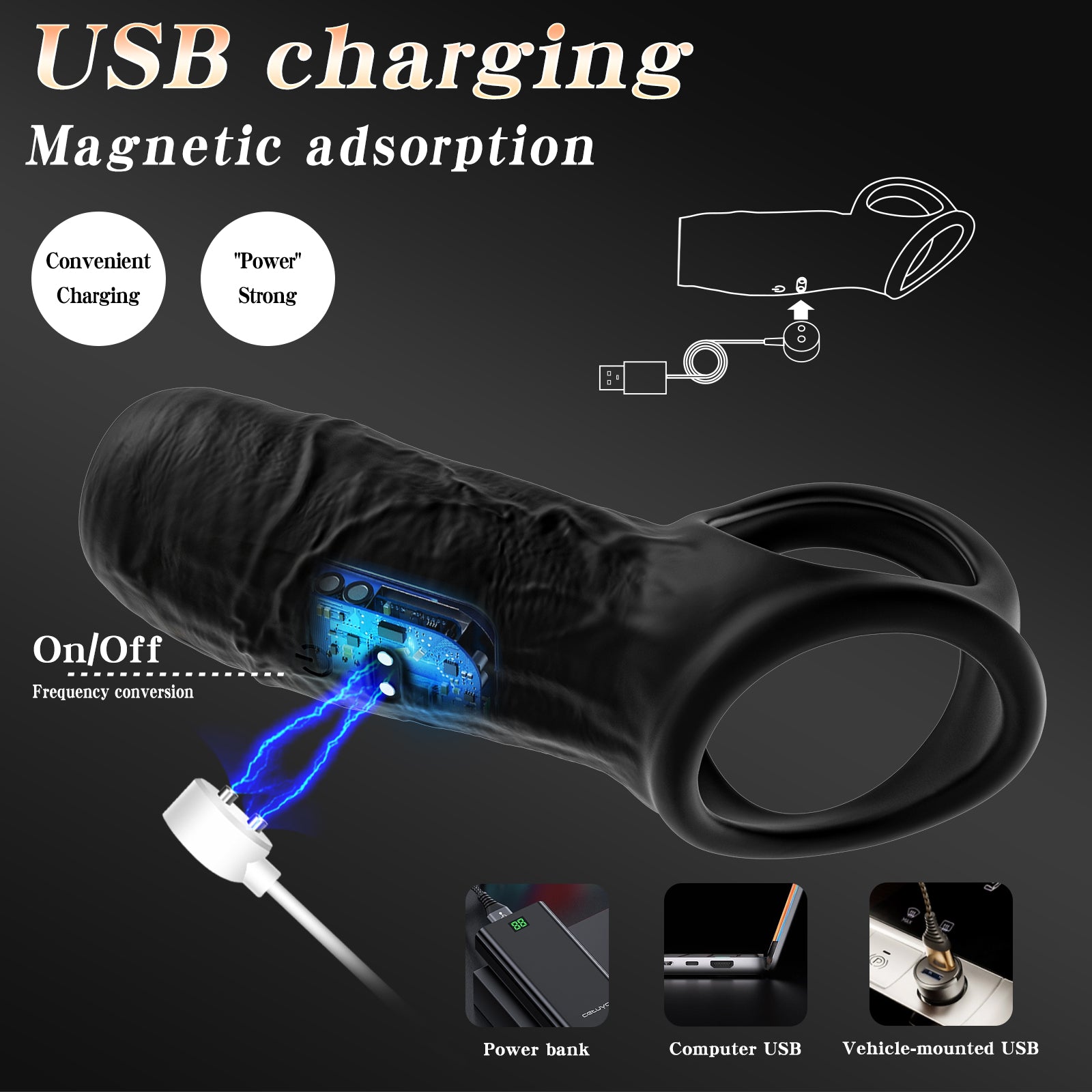 app control vibrating black penis sleeve & cock ring comfortable wearing fits around any size
