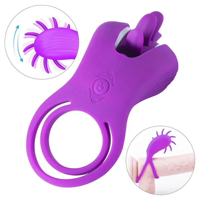 Roller - Spinning Licking Stimulator & Vibrating Penis Ring for Couples