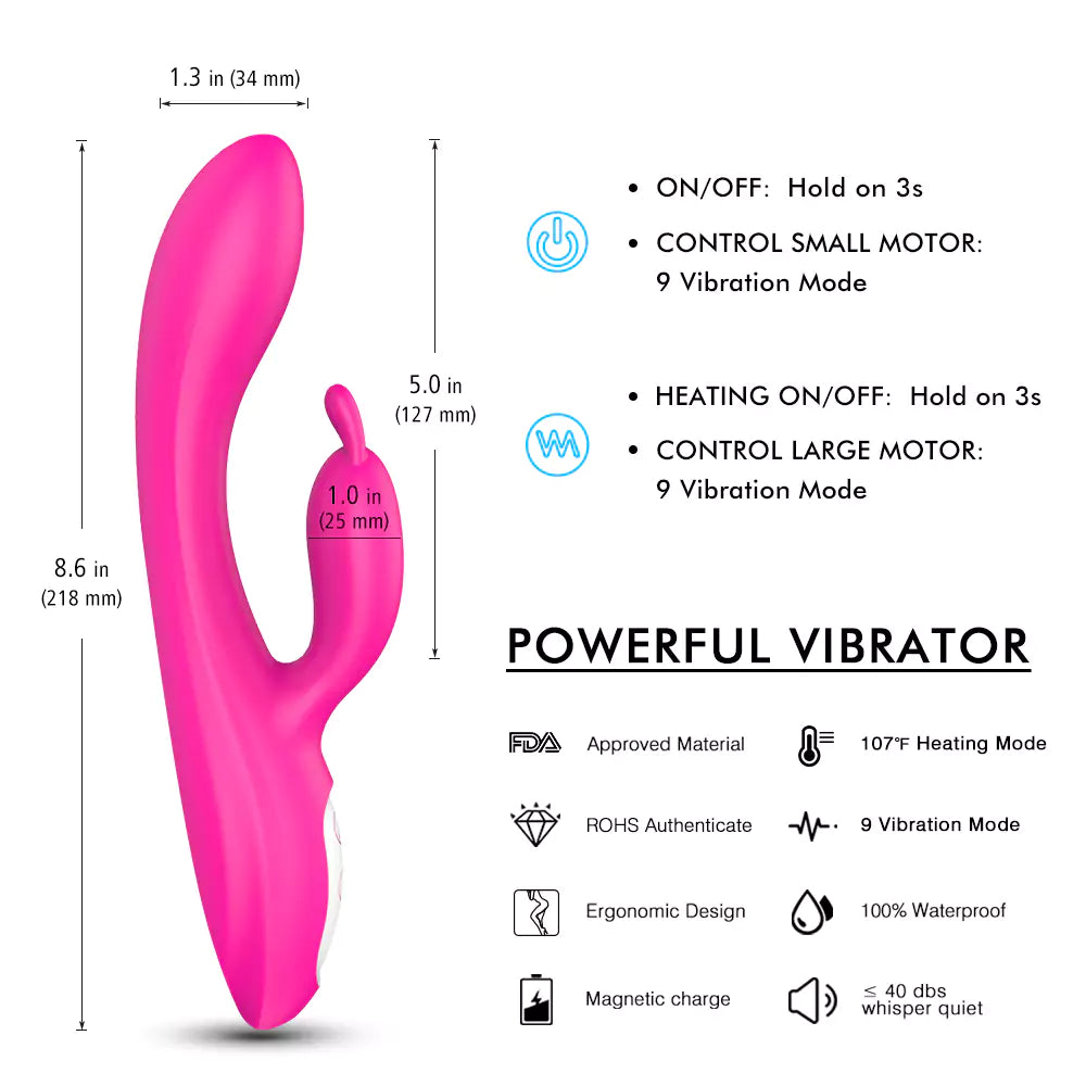 G-Spot Rabbit Vibrator with Heating Function and Bunny Ears for Clitoris G-spot Stimulation