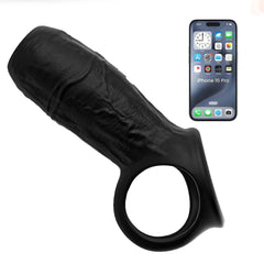 app control vibrating black penis sleeve & cock ring comfortable wearing fits around any size