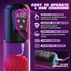 HANNA - Highly Waterproof 7 Vibrating & 5 Sucking Penis Pump Vacuum Suction