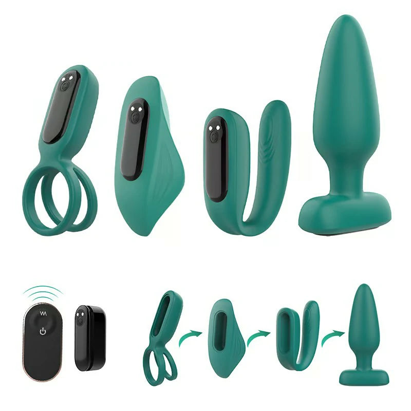 WholeJoy - 9 Vibration Sex Toys 4 Pieces Set for Couple with Remote Control