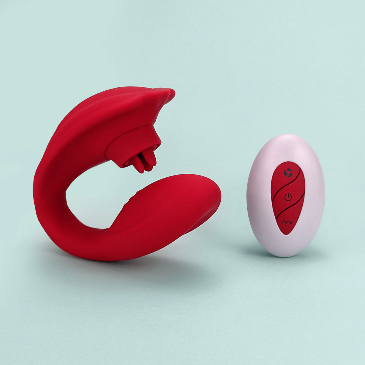 Lit - fiery red dual vibrator C Shaped vibrator with remote