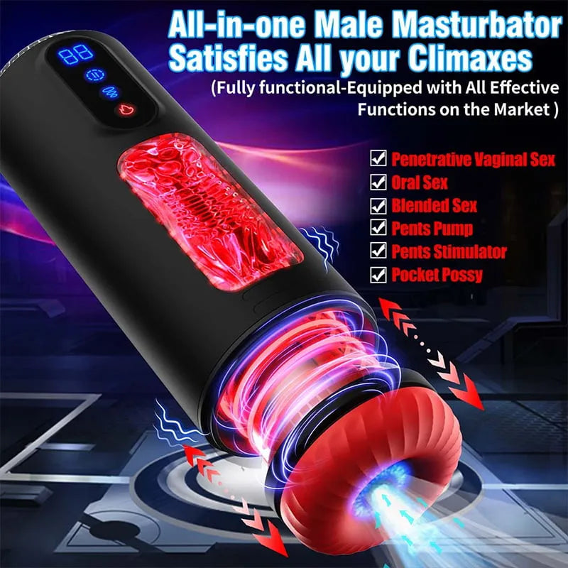 9-Frequency Telescopic Vibration Sucking Heated Aircraft Male Stroker