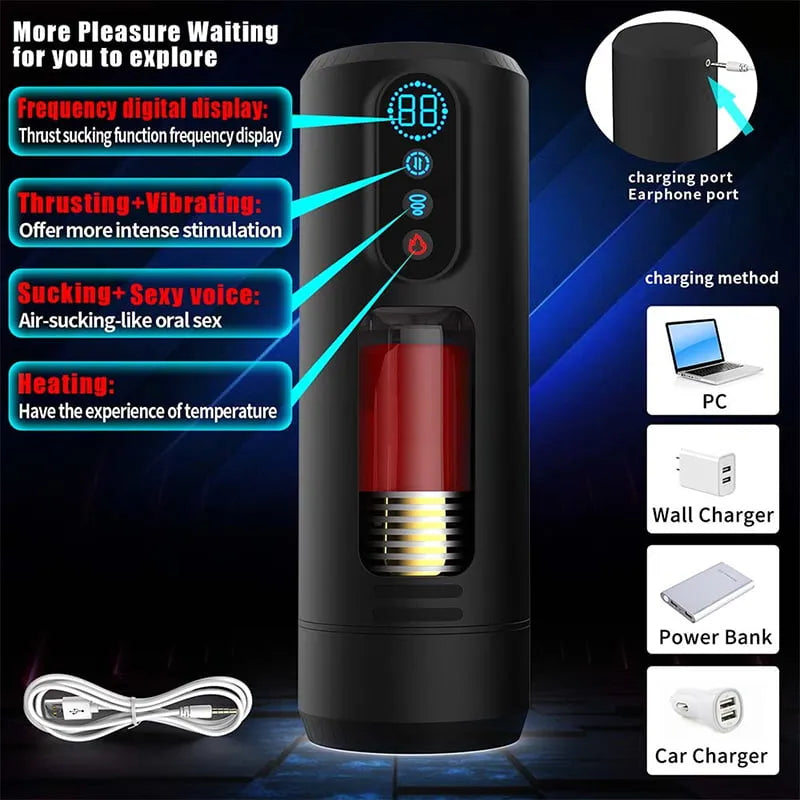 9-Frequency Telescopic Vibration Sucking Heated Aircraft Male Stroker