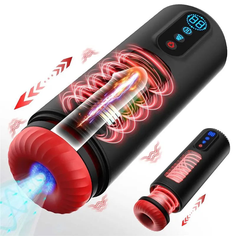 9-Frequency Telescopic Vibration Sucking Heated Aircraft Male Stroker