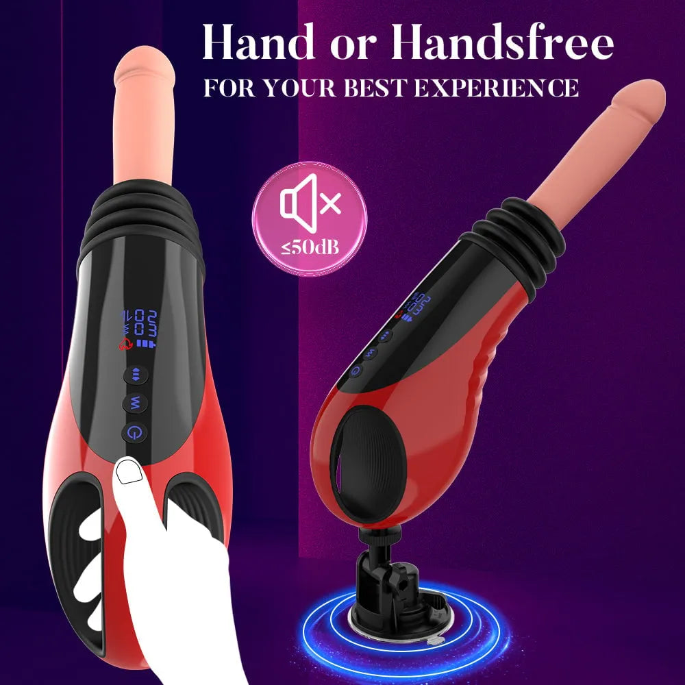 Thrusting Vibrating Heating Dildo Sex Machine Hand or Handsfree