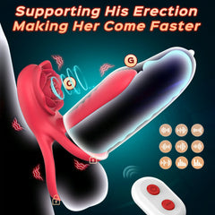 3-in-1 Rose Vibrating Penis Sleeve Double Cock Ring & Clitoral Stimulator Pleasure Enhancer for Couples