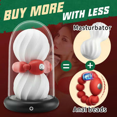 Joyce - Heating & Vibrating Manual Masturbator 3D Textured Vagina Anal Beads