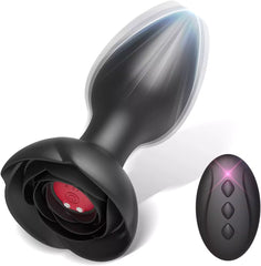 Remote Control Vibrating Training Anal Plug with Rose Base