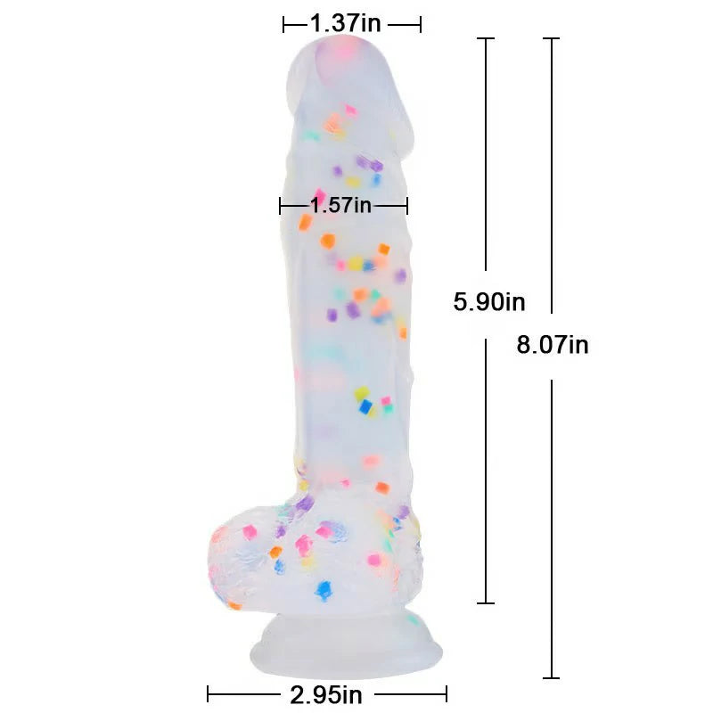 Transparent Silicone Dildo with Colored Spots 8.07 Inch