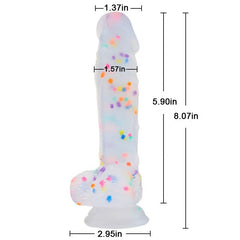 Transparent Silicone Dildo with Colored Spots 8.07 Inch