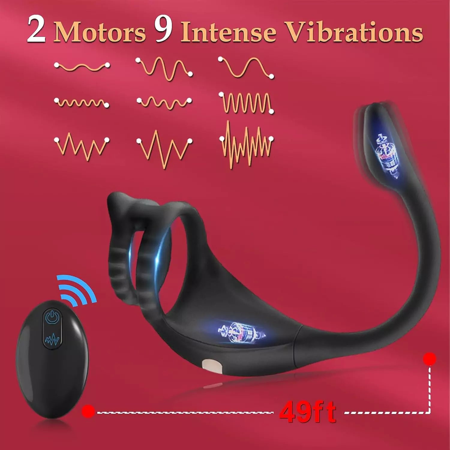 APP Control Upgraded Vibrating Dual Cock Ring with Anal Plug