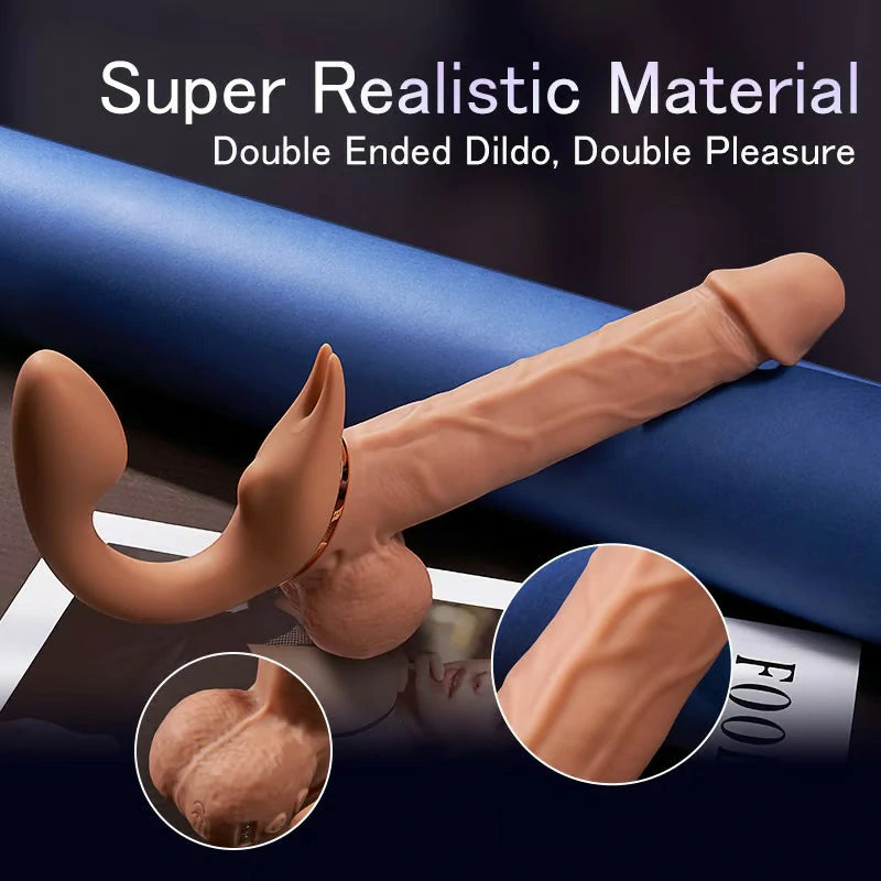 Greedy - 9 Telescopic Vibrating Strap-On with Adjustable Clitoral Stimulation and Lifelike Double-Ended Dildo