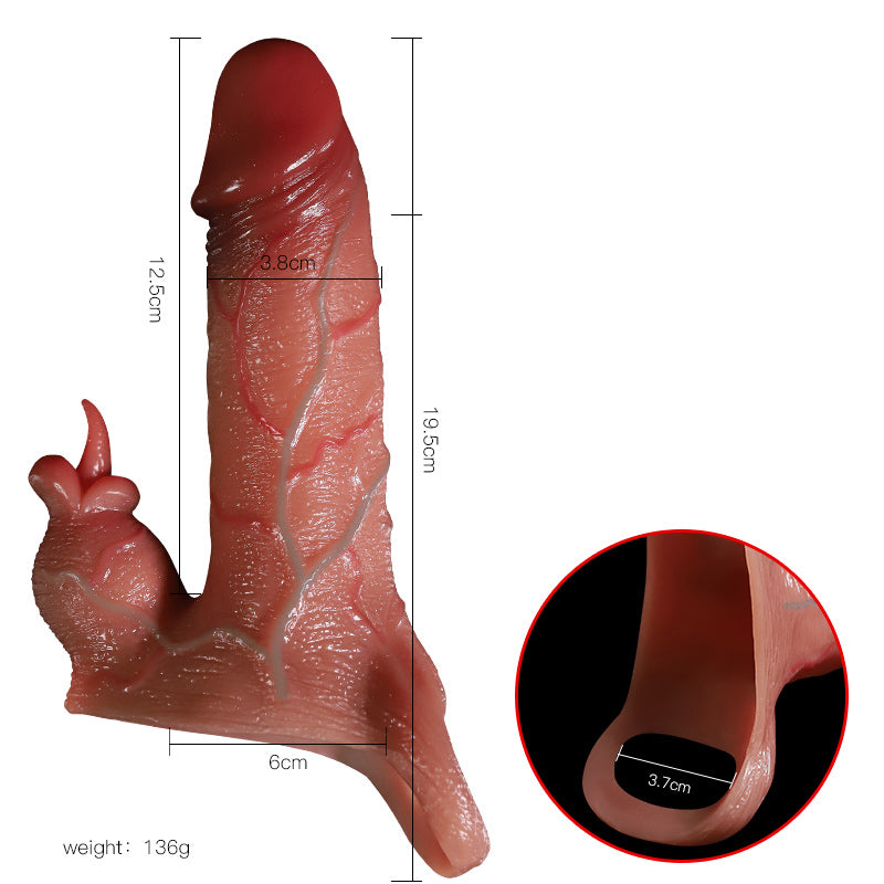 Penis Sleeve Extender Enlarger with detachable Vibrating tongue clit licker