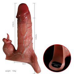Penis Sleeve Extender Enlarger with detachable Vibrating tongue clit licker