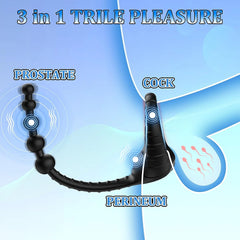 3 in 1 Vibrating Cock Ring with Anal Beads Butt Plug