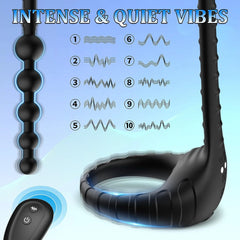 3 in 1 Vibrating Cock Ring with Anal Beads Butt Plug