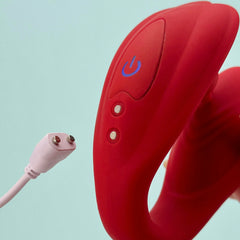 Lit - fiery red dual vibrator C Shaped vibrator with remote