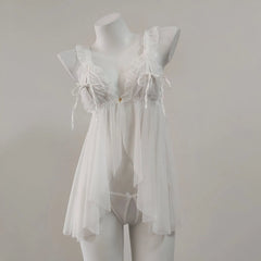 Sweet & Seductive | Multi-Color Sheer Mesh Open Front Babydoll Lingerie Set (Crotchless Thong Included)
