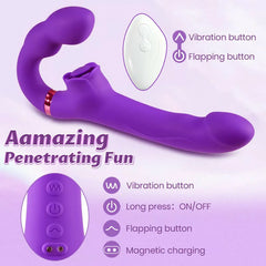 Paradise - 10 Modes of Tapping & Vibrating Stimulation, Strapless Design, Double-ended Remote Control Dildo