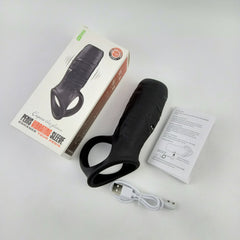 app control vibrating black penis sleeve & cock ring comfortable wearing fits around any size