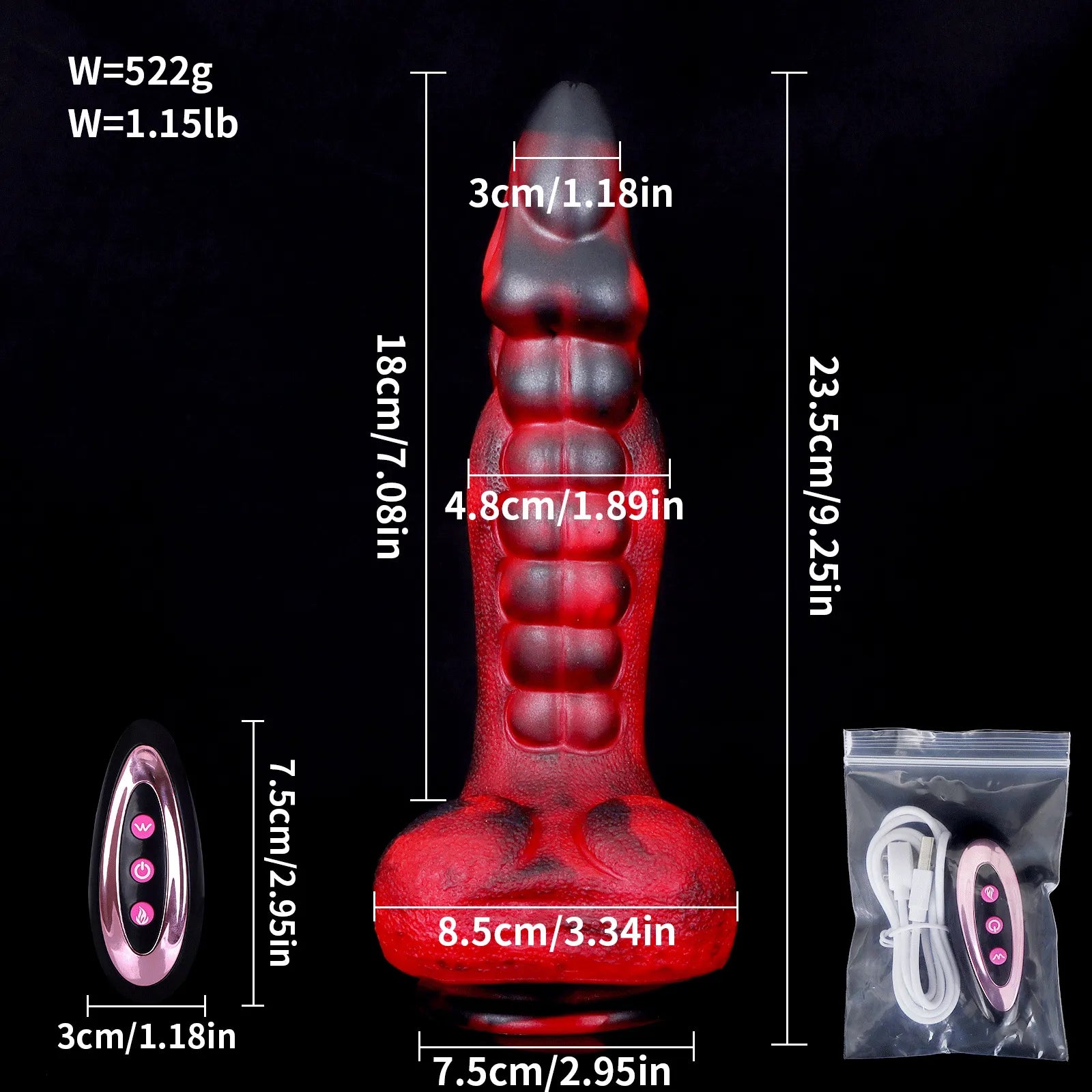 REDDragon - 7 Thrusting Vibrating Swing Heating Huge Dildo with Suction Cup 9.25 Inch