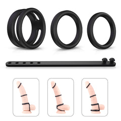 Lock All: 1 Adjustable Cock Ring + 1 Dual Ring + 2 Sizes Cock Ring Combination