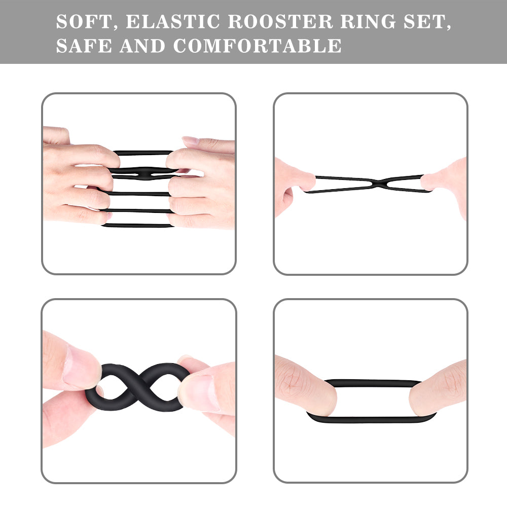 Lock All: 1 Adjustable Cock Ring + 1 Dual Ring + 2 Sizes Cock Ring Combination