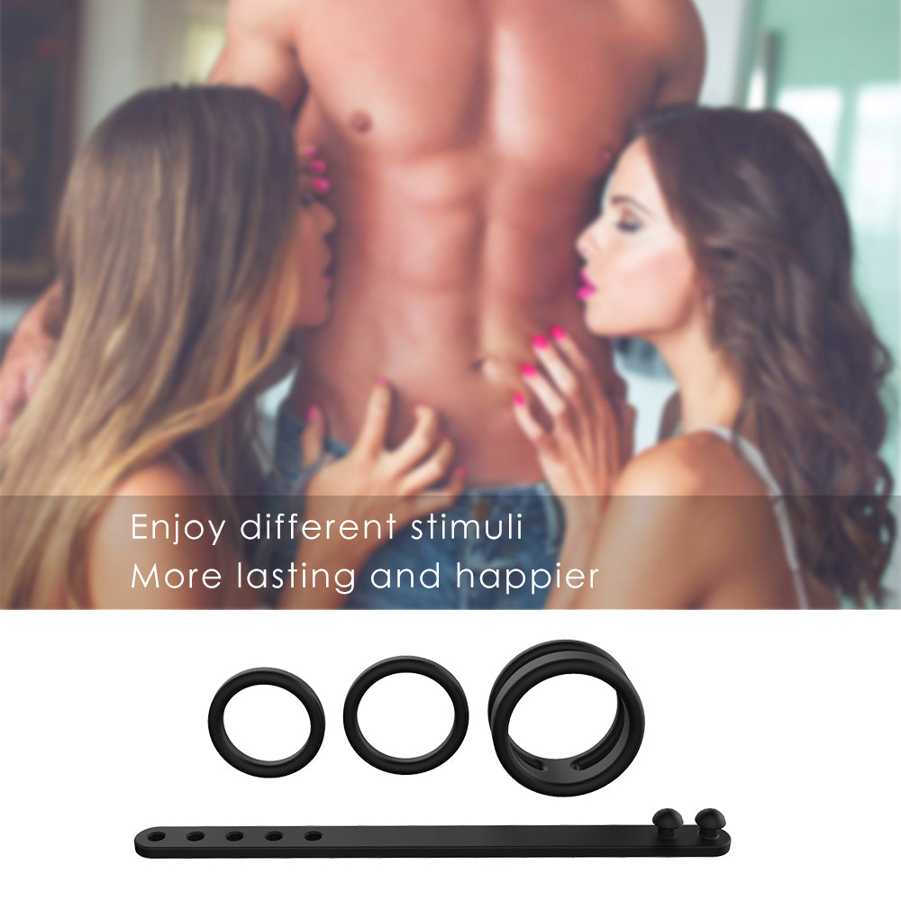 Lock All: 1 Adjustable Cock Ring + 1 Dual Ring + 2 Sizes Cock Ring Combination