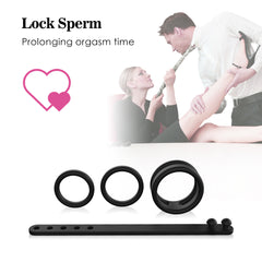 Lock All: 1 Adjustable Cock Ring + 1 Dual Ring + 2 Sizes Cock Ring Combination