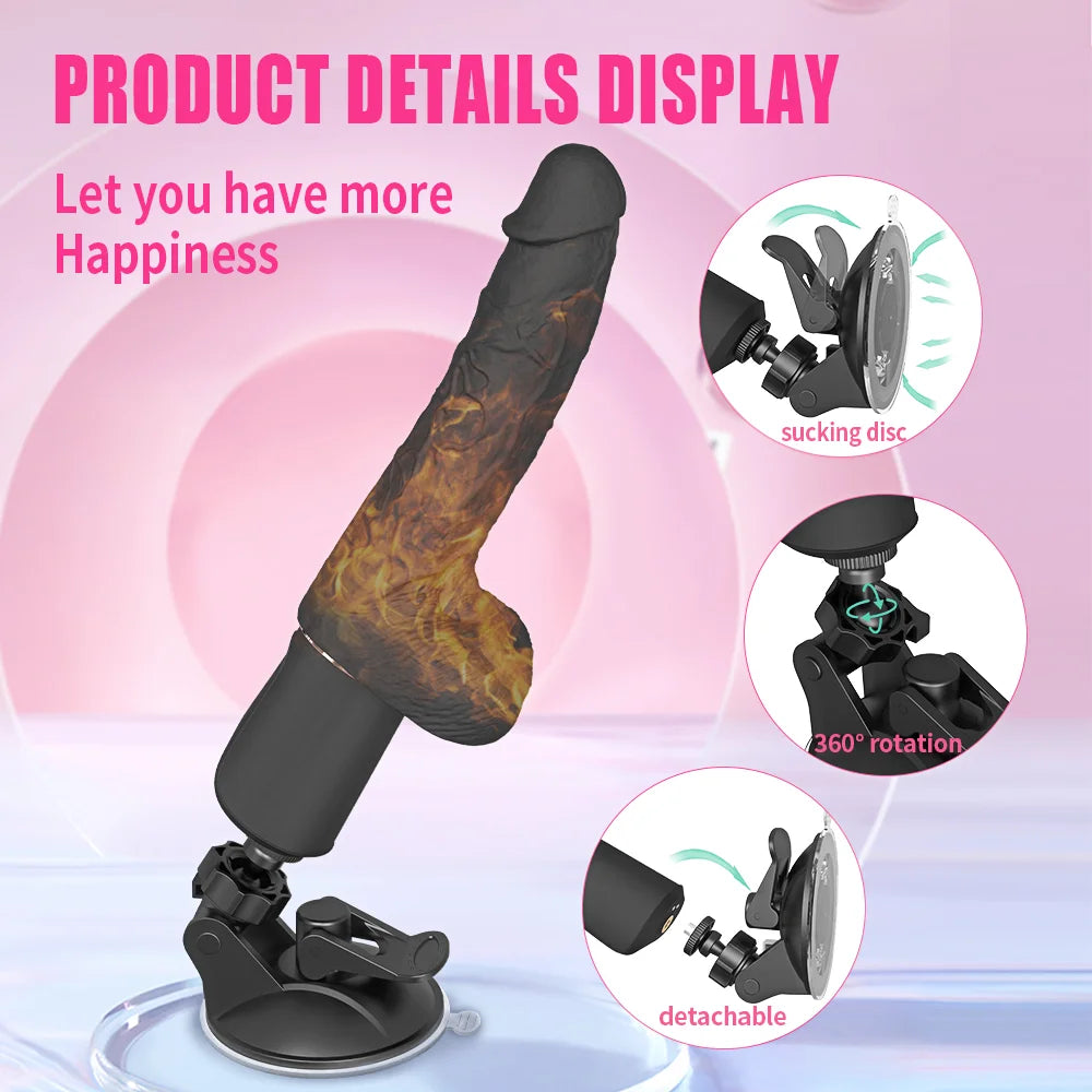 5.5 inch Heating Vibrating Black Dildo with Strong Suction Cup