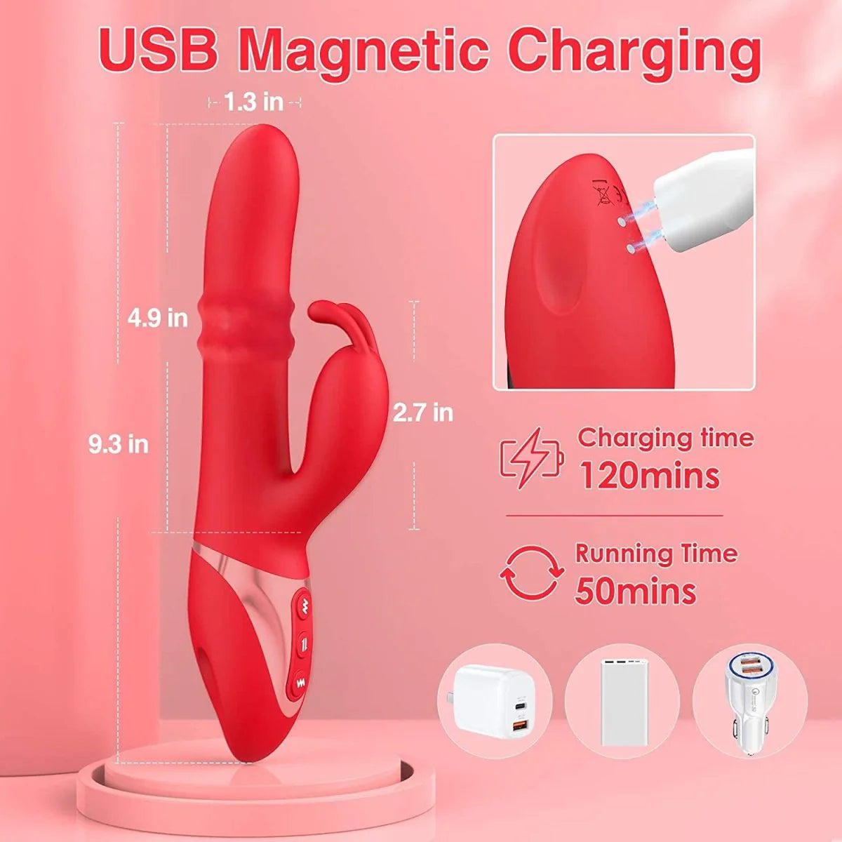 YU - Rabbit Beaded Clitoral Stimulator Anal Thrusting Dildo G-Spot Vibrator