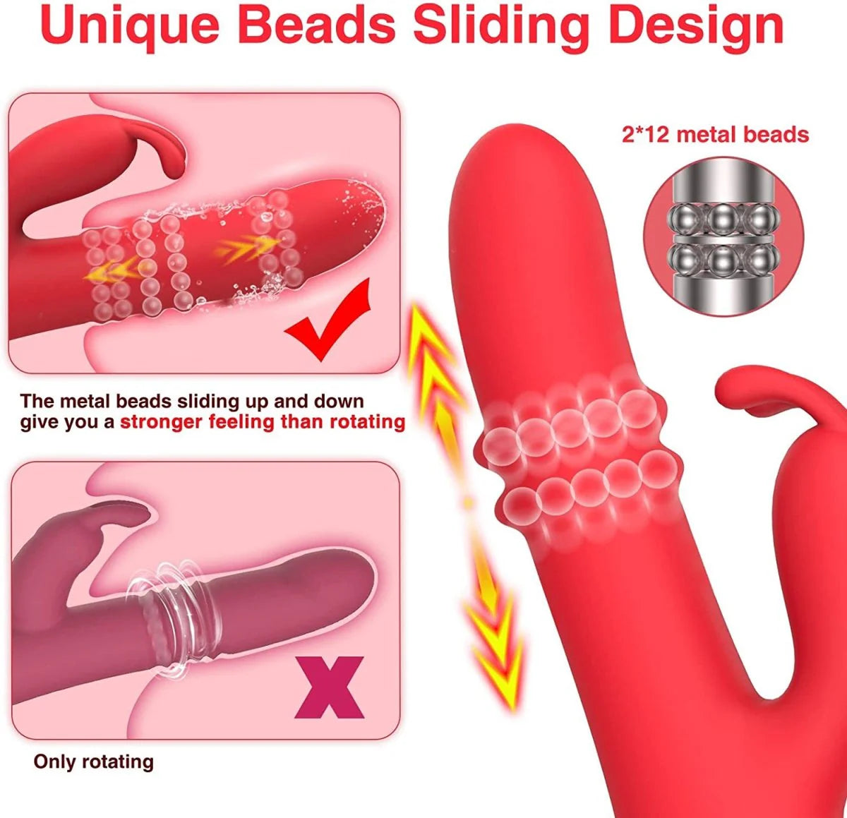 YU - Rabbit Beaded Clitoral Stimulator Anal Thrusting Dildo G-Spot Vibrator