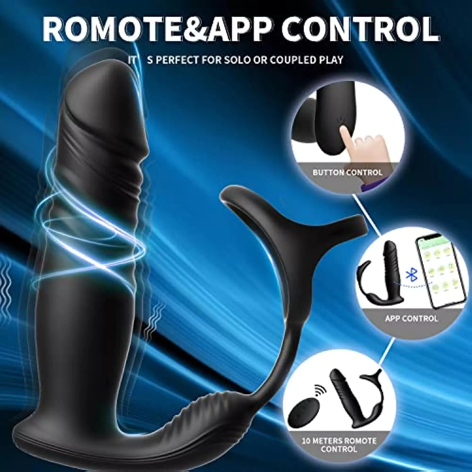 APP Control Thrusting Prostate Massager with 3 in 1 Cock Ring