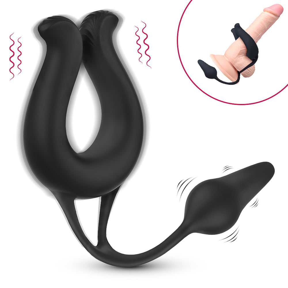 2 in 1 Vibrating Penis Ring with Anal Plug ( With/Without Remote Control )