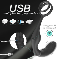 Prostate Massager With 9 Vibrations & Dual Penis Ring